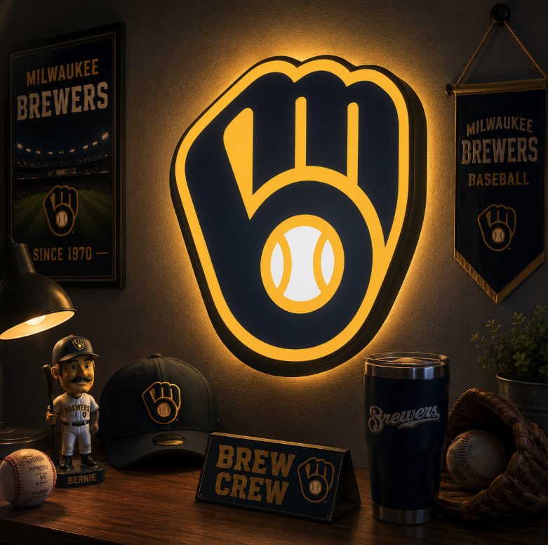 فایل سه بعدی | Lightbox LED Milwaukee Brewers | 3MF قابل چاپ سه بعدی چند رنگ