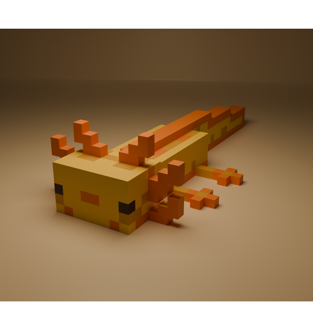 فایل سه بعدی | Cute Minecraft Gold Axolotl - Voxel Low Poly Action Figur